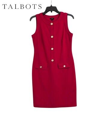 Talbots Sleeveless Red Sheath Dress With Button Accents - Size 6P 6 Petite Women